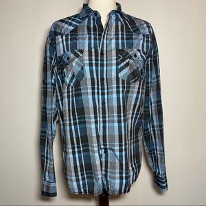 Carbon Blue/Black/Grey Plaid Button Down shirt
